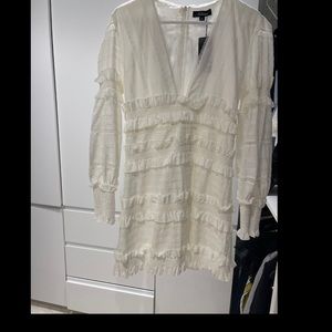 White deep plunge neck mini dress